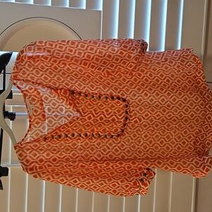 Bundle 2 Fo $22! 41 Hawthorne orange and white semi sheer blouse size large